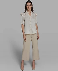 Karl Lagerfeld Paris Women's Ruffle Shoulder V-Neck Top