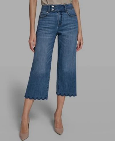Karl Lagerfeld Paris Womens Scallop Cropped Denim Pants