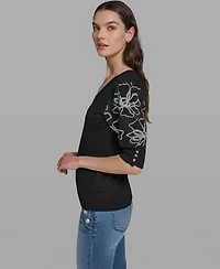 Karl Lagerfeld Paris Women's Floral Short-Sleeve Sweater