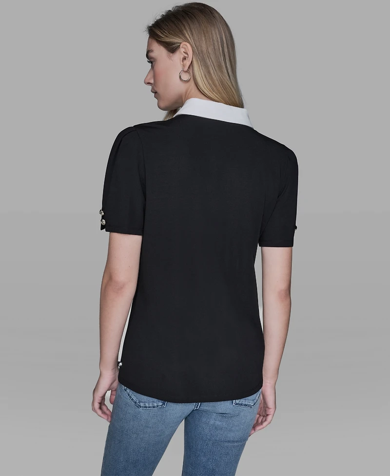 Karl Lagerfeld Paris Women's Short-Sleeve Button-Front Top