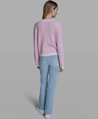 Karl Lagerfeld Paris Women's Marled Crewneck Cardigan Sweater