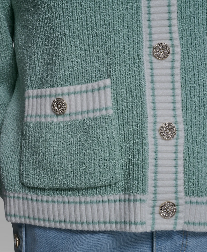 Karl Lagerfeld Paris Women's Marled Crewneck Cardigan Sweater