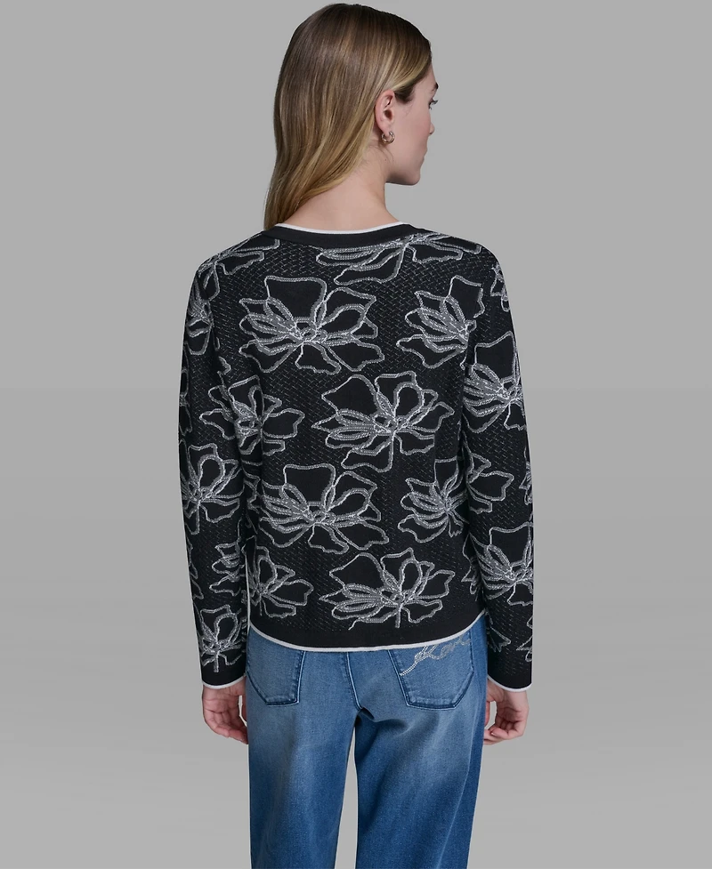 Karl Lagerfeld Paris Women's Flower Embroidered Cardigan Sweater