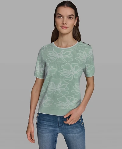 Karl Lagerfeld Paris Women's Flower Print Short-Sleeve Sweater