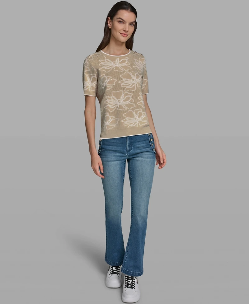 Karl Lagerfeld Paris Women's Flower Print Short-Sleeve Sweater