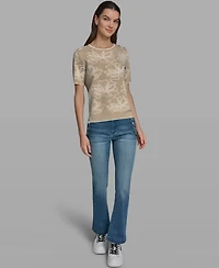 Karl Lagerfeld Paris Women's Flower Print Short-Sleeve Sweater