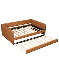 Streamdale Furniture Full Xl Size Upholstered Daybed with Trundle and Led