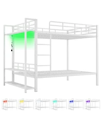 Streamdale Furniture Twin Over Full Metal Storage & Led Light Bunk Bed