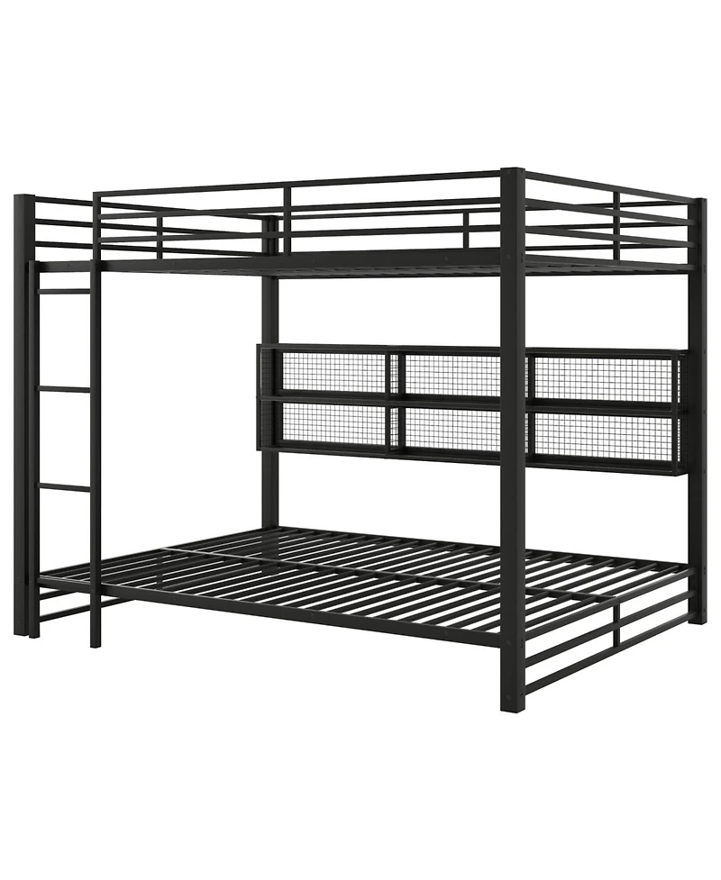 Streamdale Furniture Metal Queen over Queen Bunk Bed with Storage Cabinets and Led