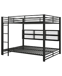 Streamdale Furniture Metal Queen over Queen Bunk Bed with Storage Cabinets and Led