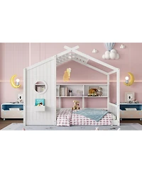 Streamdale Furniture Twin Floor House Bed Toddler, Montessori with Shelf, Playhouse Bed, Gray