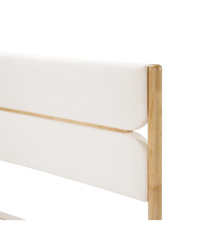 Streamdale Furniture King Size Solid Wood Bed Frame With Fleece Upholstered Headboard