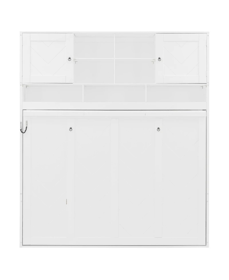 Streamdale Furniture Queen Size Wall Murphy Bed with Ample Storage Space and Chevron Stripes, White