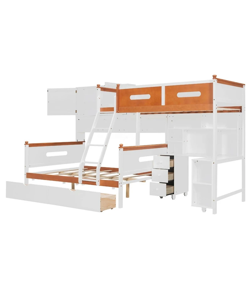 Streamdale Furniture Twin Over Full Bunk Bed w/ Desk, Drawers, Shelves, Cabinet & Led Light