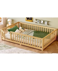 Streamdale Furniture Floor Bed with Guardrails & Door - Full Size, Natural