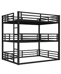 Streamdale Furniture Triple Bunk Bed, Full Over Full Over Full, Metal, Black