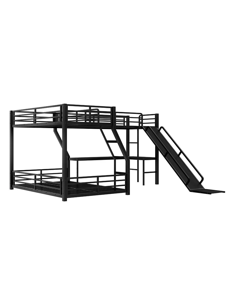 Streamdale Furniture L-Shaped Twin/Full Bunk Bed with Loft, Slide & Usb, Black
