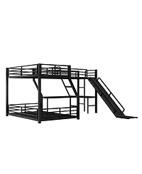 Streamdale Furniture L-Shaped Twin/Full Bunk Bed with Loft, Slide & Usb, Black