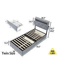 Streamdale Furniture Twin Bed Frame- Usb, Led, Headboard & 4 Storage Drawers