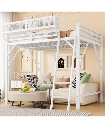 Streamdale Furniture Queen Size Metal Loft Bed with Shelves & Ladder