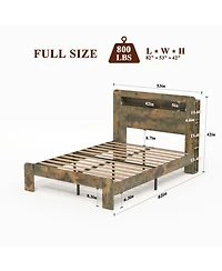 Streamdale Furniture Full Bed Frame with Led Headboard, Usb Ports & Storage