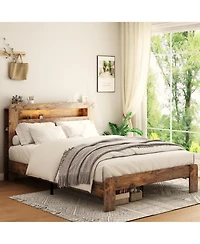 Streamdale Furniture Full Bed Frame with Led Headboard, Usb Ports & Storage