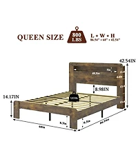 Streamdale Furniture Queen Bed Frame w/ Led, Usb, Storage Headboard, Under Bed Storage