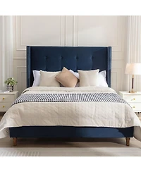 Streamdale Furniture Peyton Queen Upholstered Bed Blue Velvet, Easy Assembly