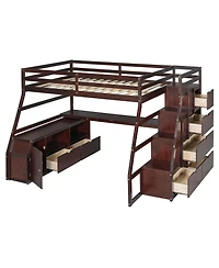 Streamdale Furniture Full Loft Bed with 7 Drawers 2 Shelves and Desk