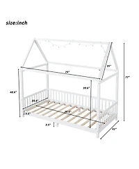 Streamdale Furniture Wood Twin Size House Bed with Guardrail and Led