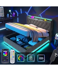 Streamdale Furniture King Upholstered Bed with 360° Led Lighting, Hydraulic Storage, and Usb-c Ports
