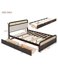 Streamdale Furniture Wooden Platform Bed with Trundle and 2 Drawers