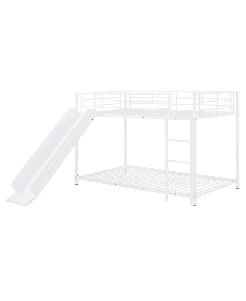 Simplie Fun Twin over Twin Size Metal Bunk Bed with Slide and Guardrails, Black