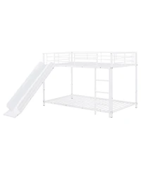 Simplie Fun Twin over Twin Size Metal Bunk Bed with Slide and Guardrails, Black