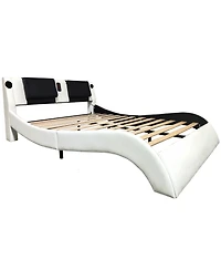 Streamdale Furniture + Platform Bed + Faux Leather + Led Lighting, Bluetooth, Massage + Bed