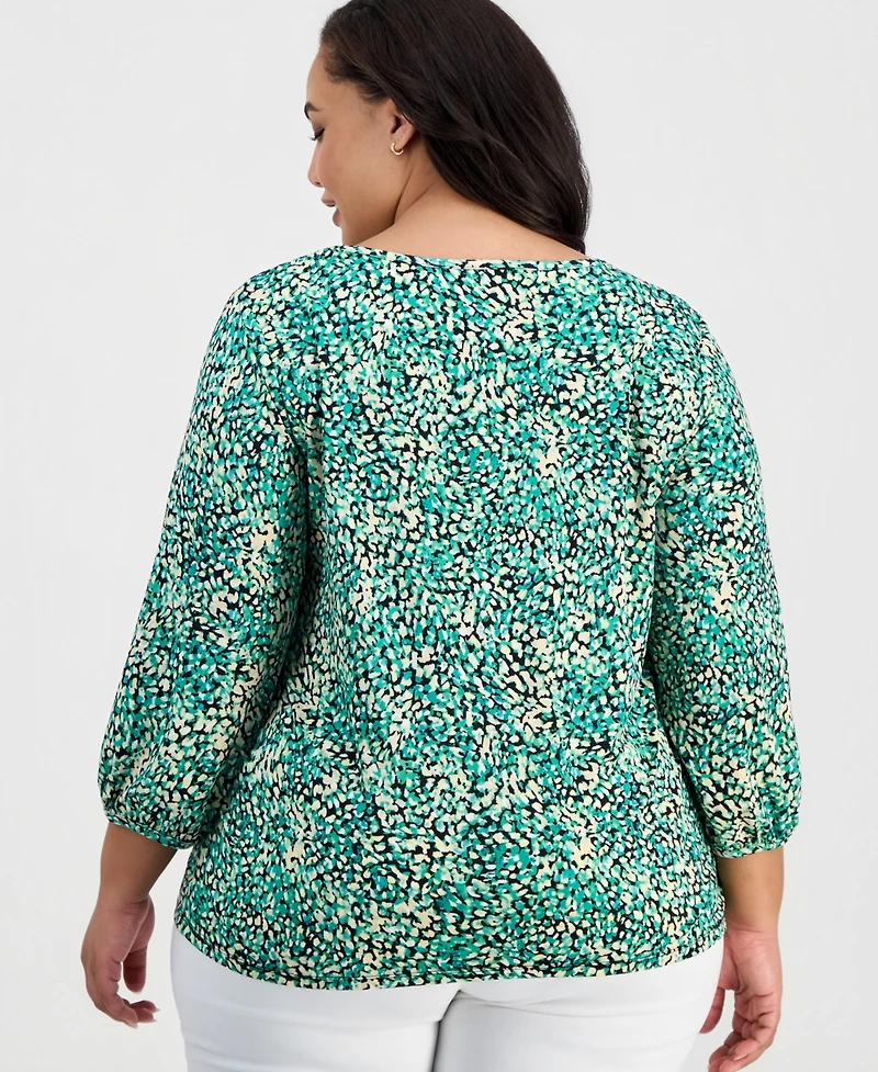 Jones New York Plus Size Printed 3/4-Sleeve Knit Top