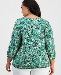 Jones New York Plus Size Printed 3/4-Sleeve Knit Top