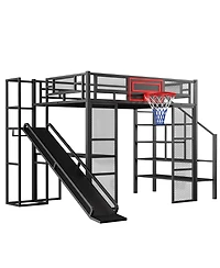 Streamdale Furniture Metal Loft Bed with Desk, Wardrobe, Slide & Stairs