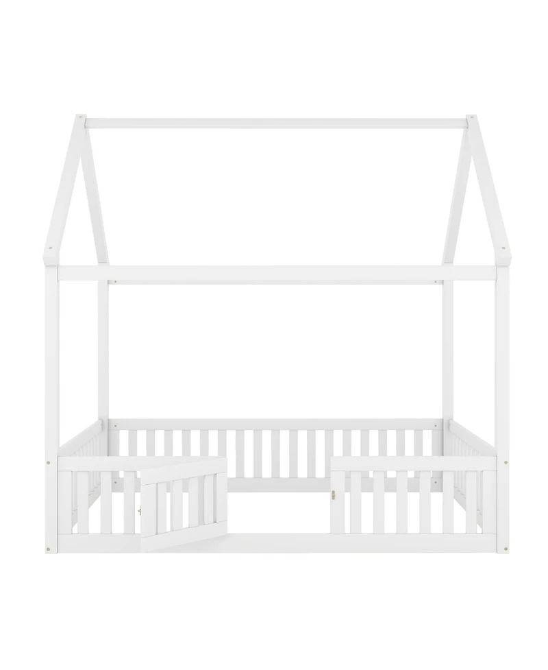 Streamdale Furniture Full Size Wood House Bed with Fence and Door