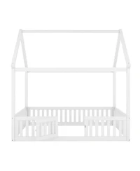 Streamdale Furniture Full Size Wood House Bed with Fence and Door