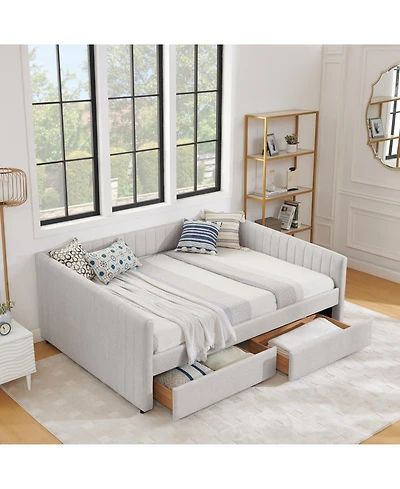 Streamdale Furniture Beige Linen Upholstered Daybed with Trundle