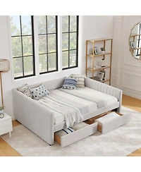 Streamdale Furniture Beige Linen Upholstered Daybed with Trundle