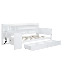 Streamdale Furniture Twin Size Wooden Daybed With 3 Drawers, Usb Ports and desk, White