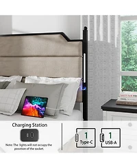 Streamdale Furniture Queen Bed Frame with Headboard, Charging Station, and Led Lights