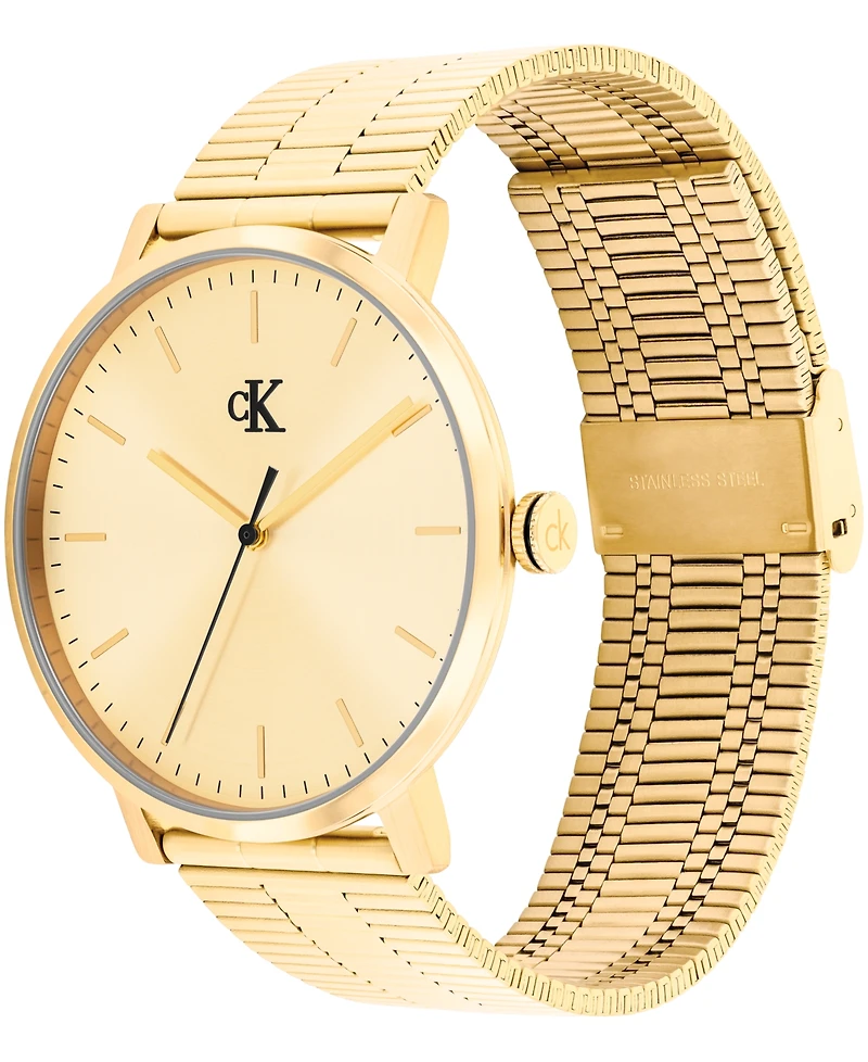 Calvin Klein Men's Real Gold Tone Stainless Steel Mesh Bracelet Watch, 42mm