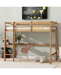 Streamdale Furniture Twin Loft Bed with Desk and Guardrail, White Oak