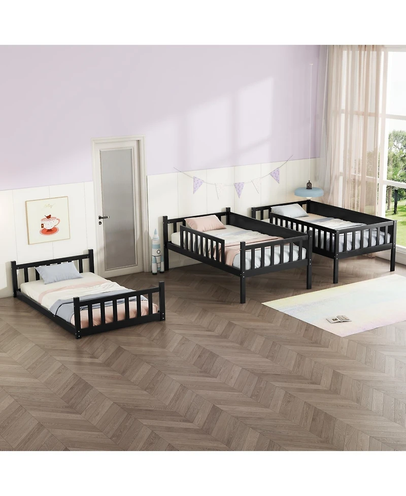 Streamdale Furniture Triple Bunk Bed, Twin over Twin over Twin, Rubber Wood