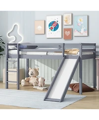 Streamdale Furniture Twin Low Loft Bed with Slide, Ladder, Safety Guardrails, Rubber Wood Twin Loft Bed