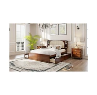 Streamdale Furniture Queen Size Rattan Headboard Bed with Two Drawers and Trundle