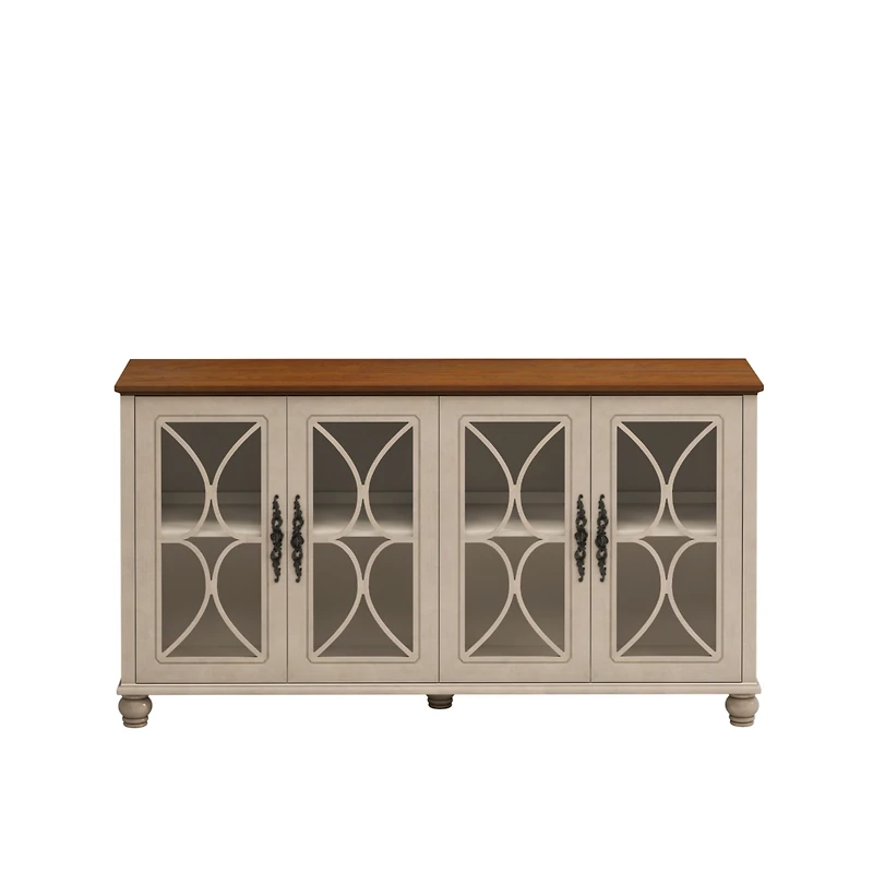Streamdale Furniture Streamdale Antique European 4-Door Cabinet with Tempered Glass, for Various Rooms